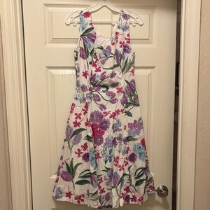 J. Peterman White Dress with Pink Floral Design